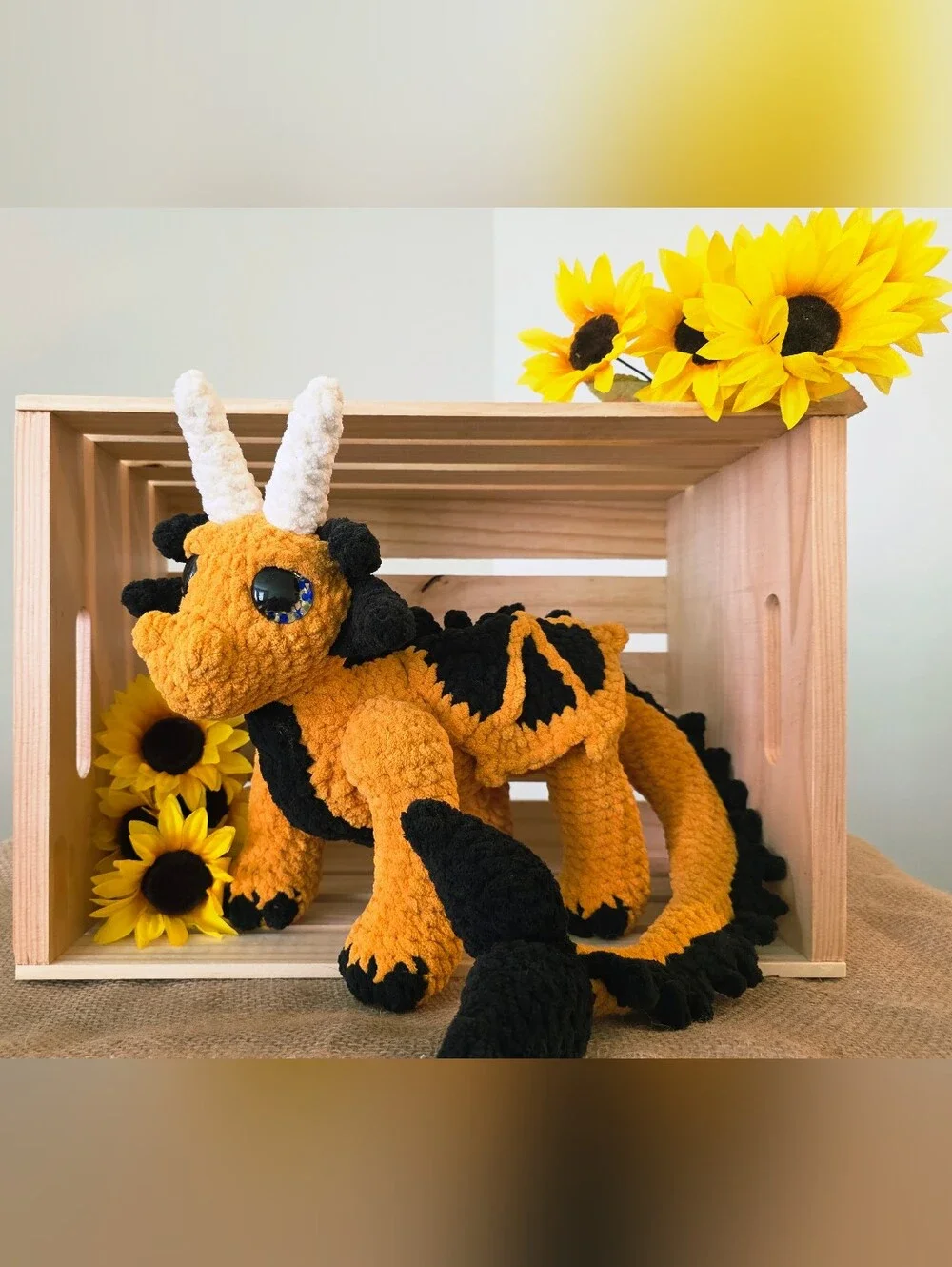 Handmade Orange & Black Dragon Plush Toy - Kids Toy